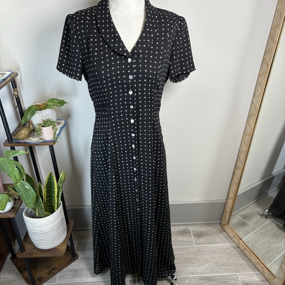 Vintage David Warren Womens 8 Black Maxi Dress Dark Academia Goth Shoulder Pads